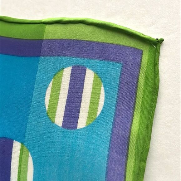 Elaine Gold for Collection XIIX Silk Square Scarf Blue Green White Hand Rolled - Picture 11 of 11